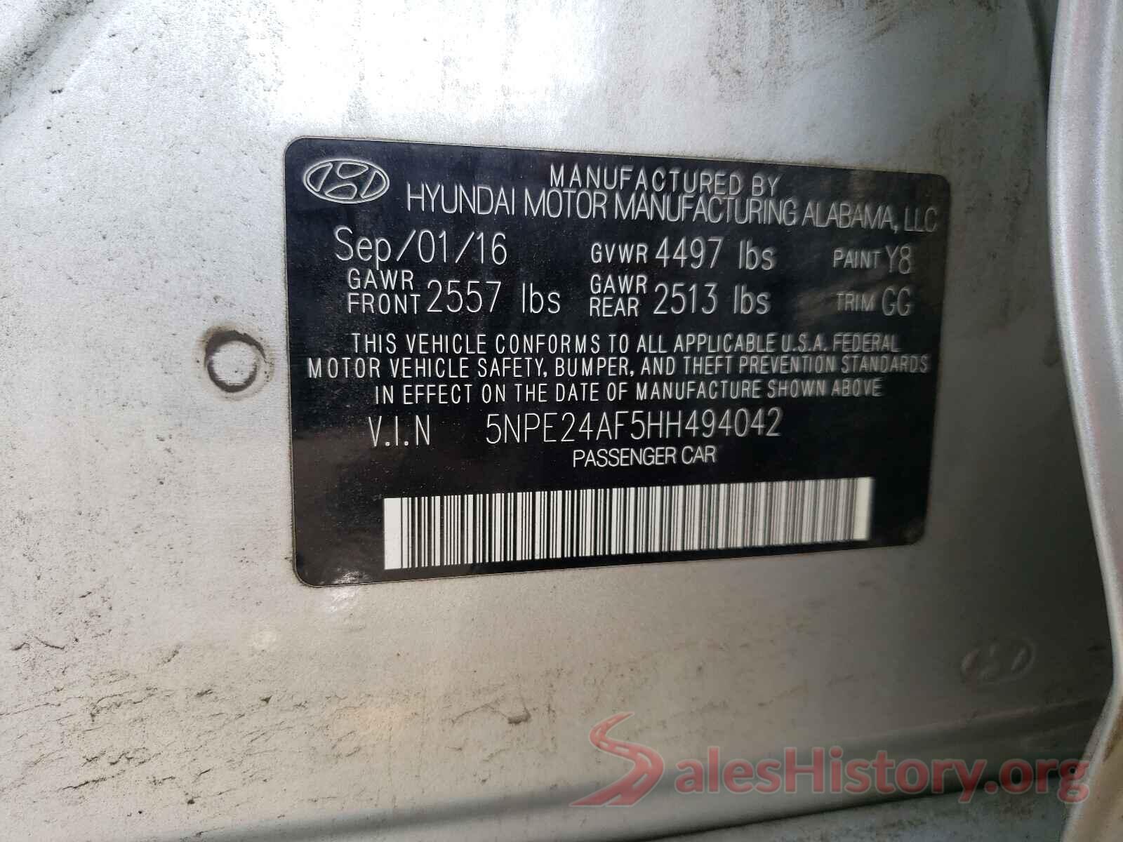 5NPE24AF5HH494042 2017 HYUNDAI SONATA