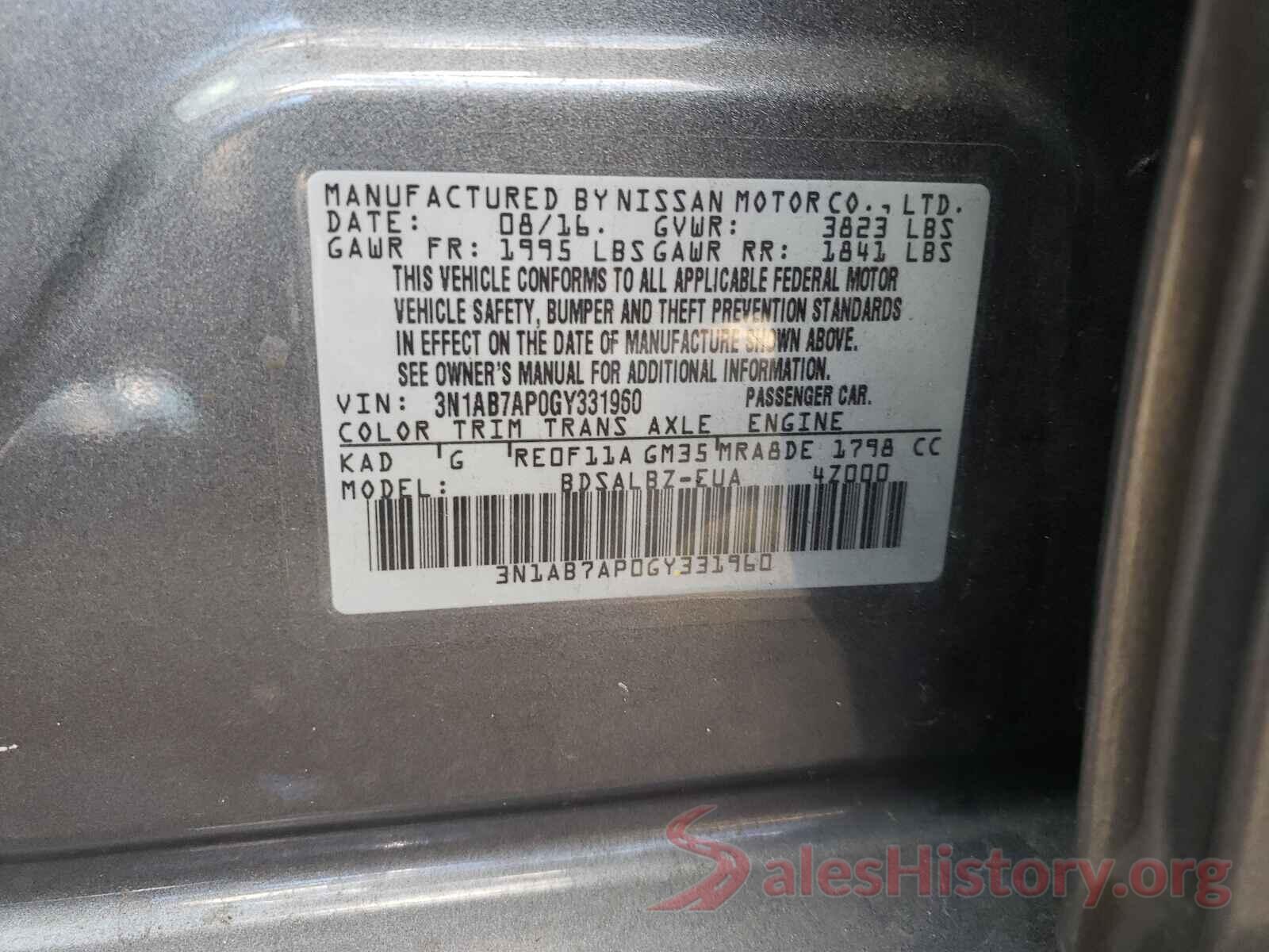 3N1AB7AP0GY331960 2016 NISSAN SENTRA