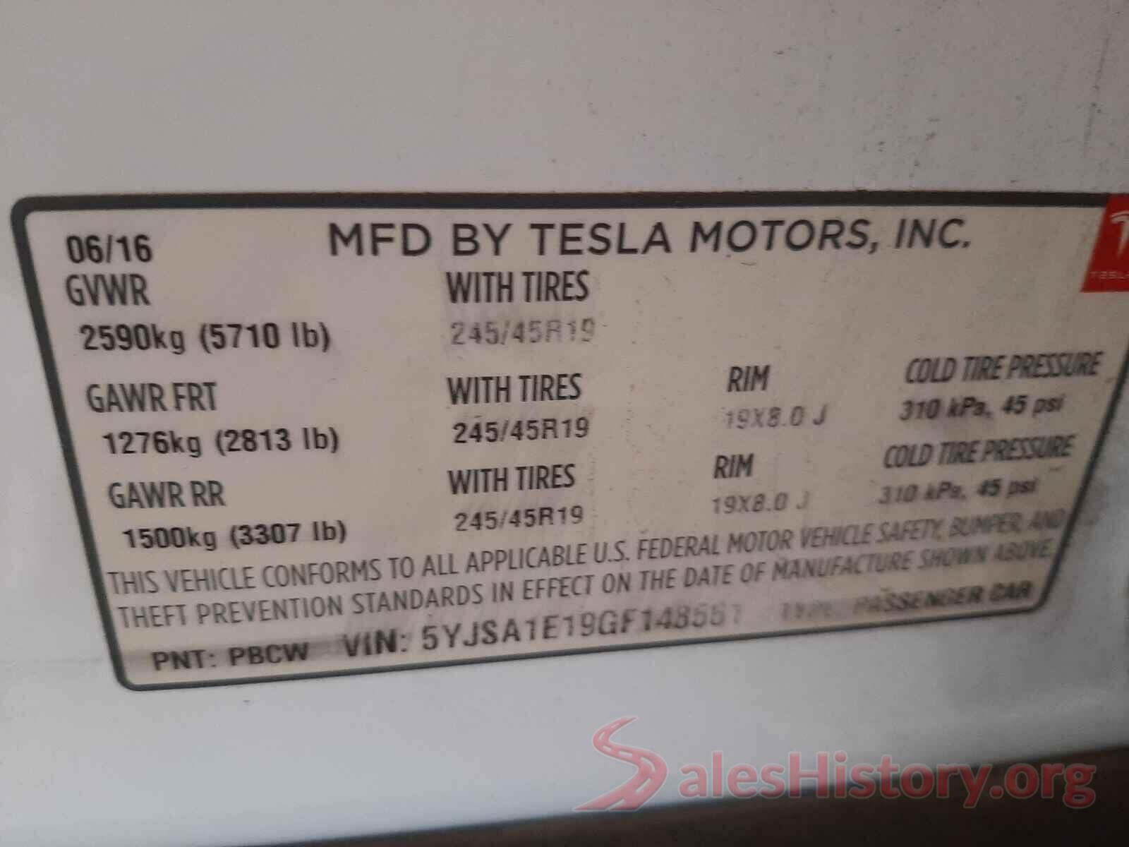 5YJSA1E19GF148561 2016 TESLA MODEL S