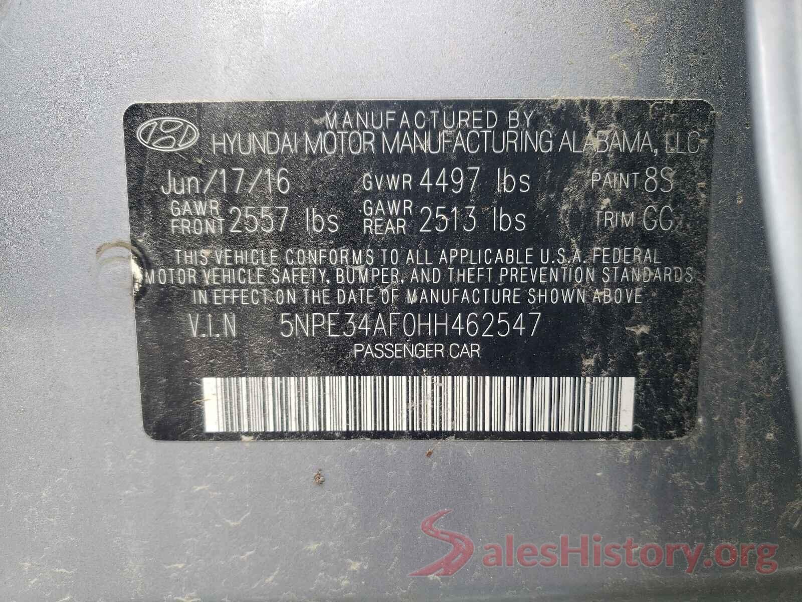 5NPE34AF0HH462547 2017 HYUNDAI SONATA