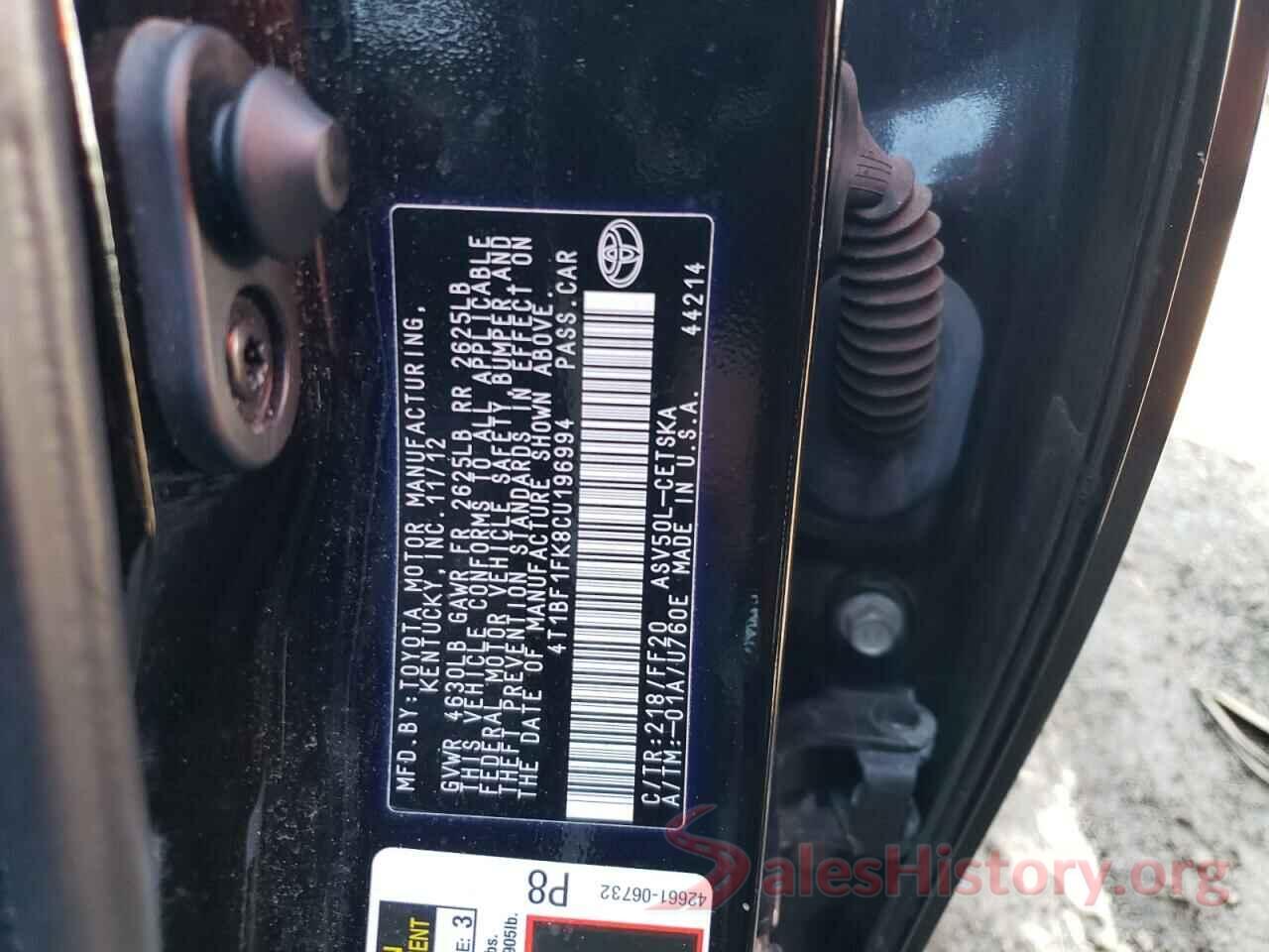 4T1BF1FK8CU196994 2012 TOYOTA CAMRY