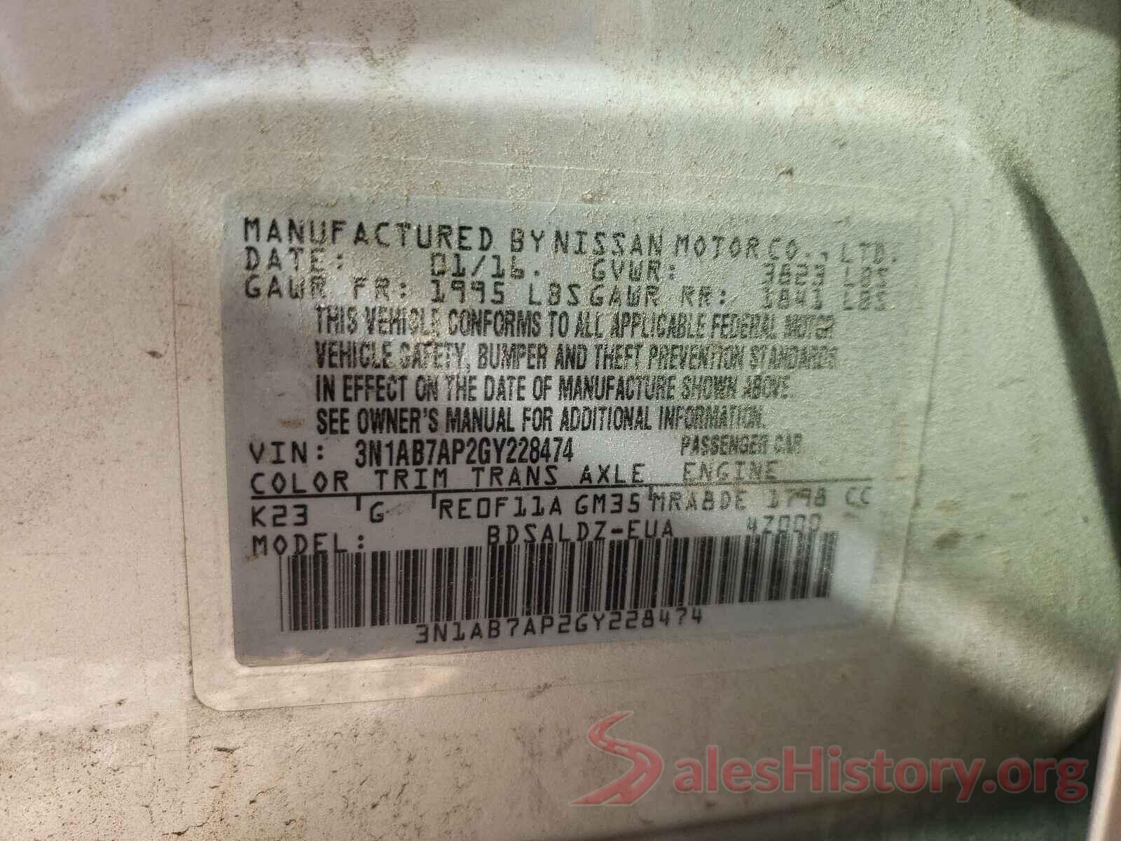 3N1AB7AP2GY228474 2016 NISSAN SENTRA