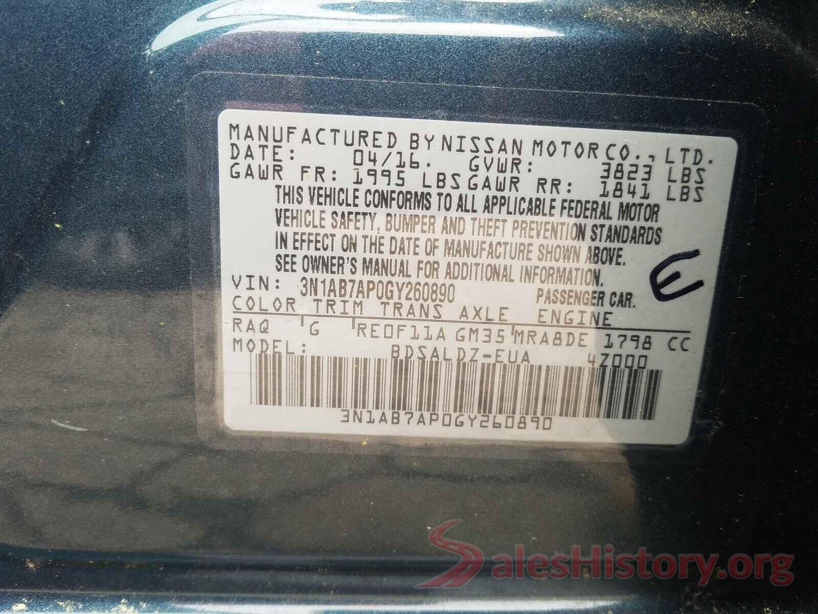 3N1AB7AP0GY260890 2016 NISSAN SENTRA