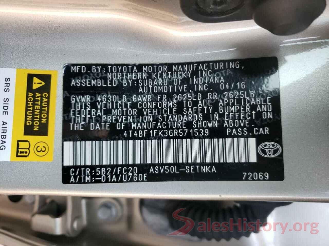 4T4BF1FK3GR571539 2016 TOYOTA CAMRY