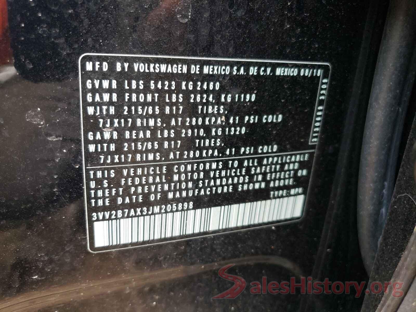 3VV2B7AX3JM205898 2018 VOLKSWAGEN TIGUAN