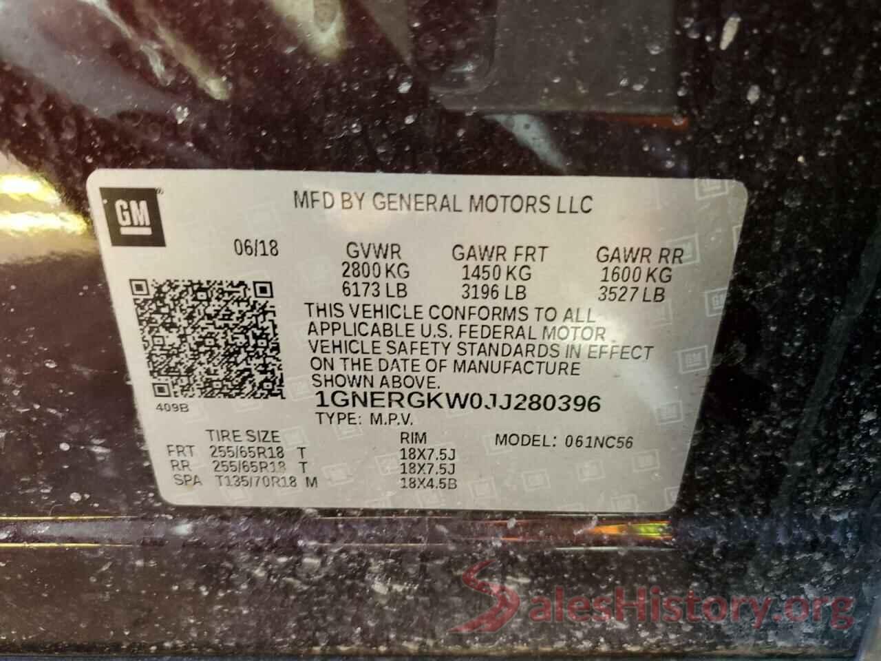 1GNERGKW0JJ280396 2018 CHEVROLET TRAVERSE