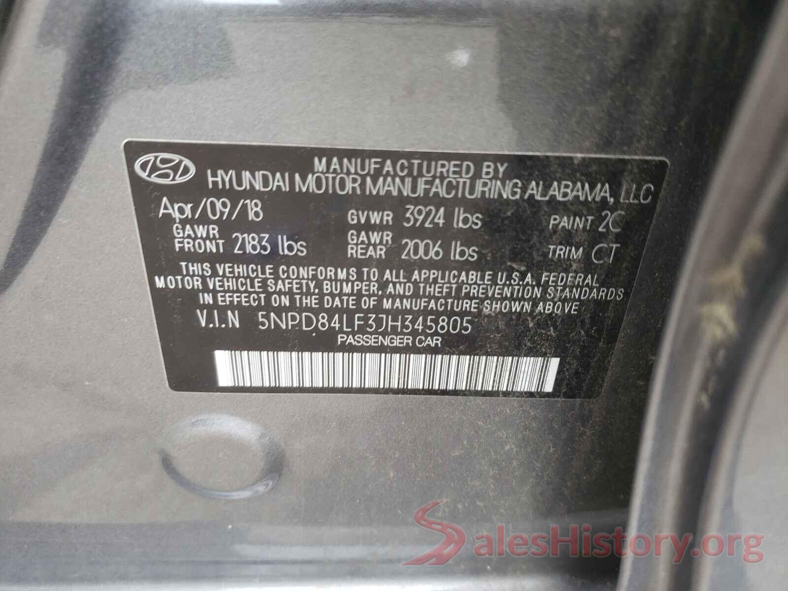 5NPD84LF3JH345805 2018 HYUNDAI ELANTRA