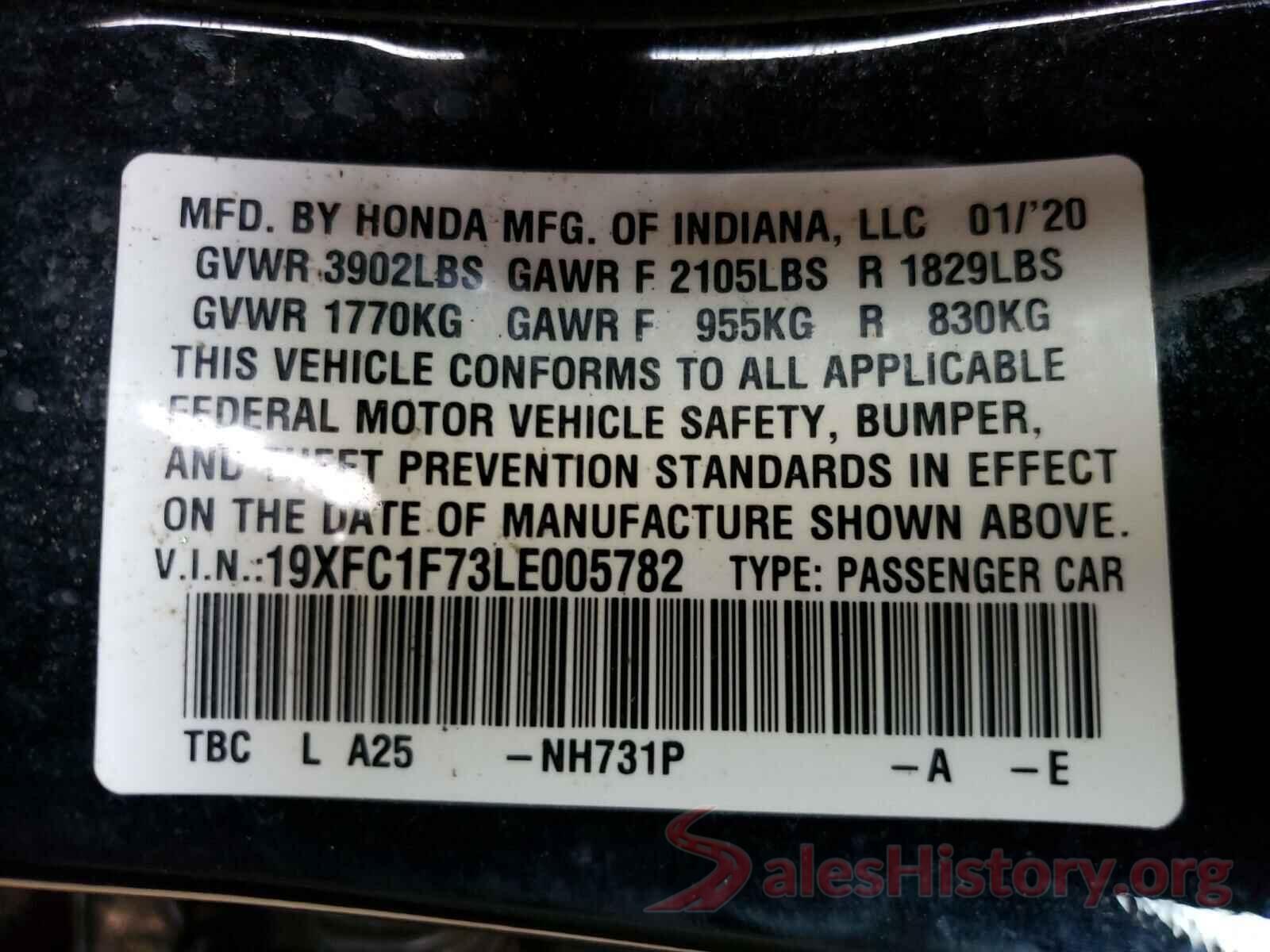 19XFC1F73LE005782 2020 HONDA CIVIC