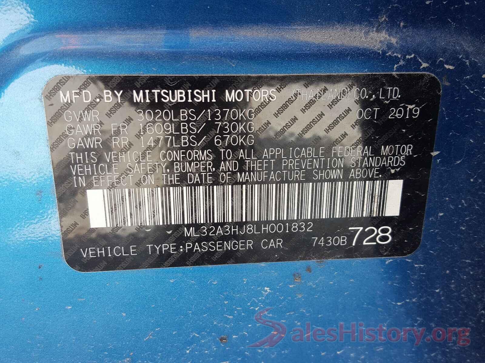 ML32A3HJ8LH001832 2020 MITSUBISHI MIRAGE