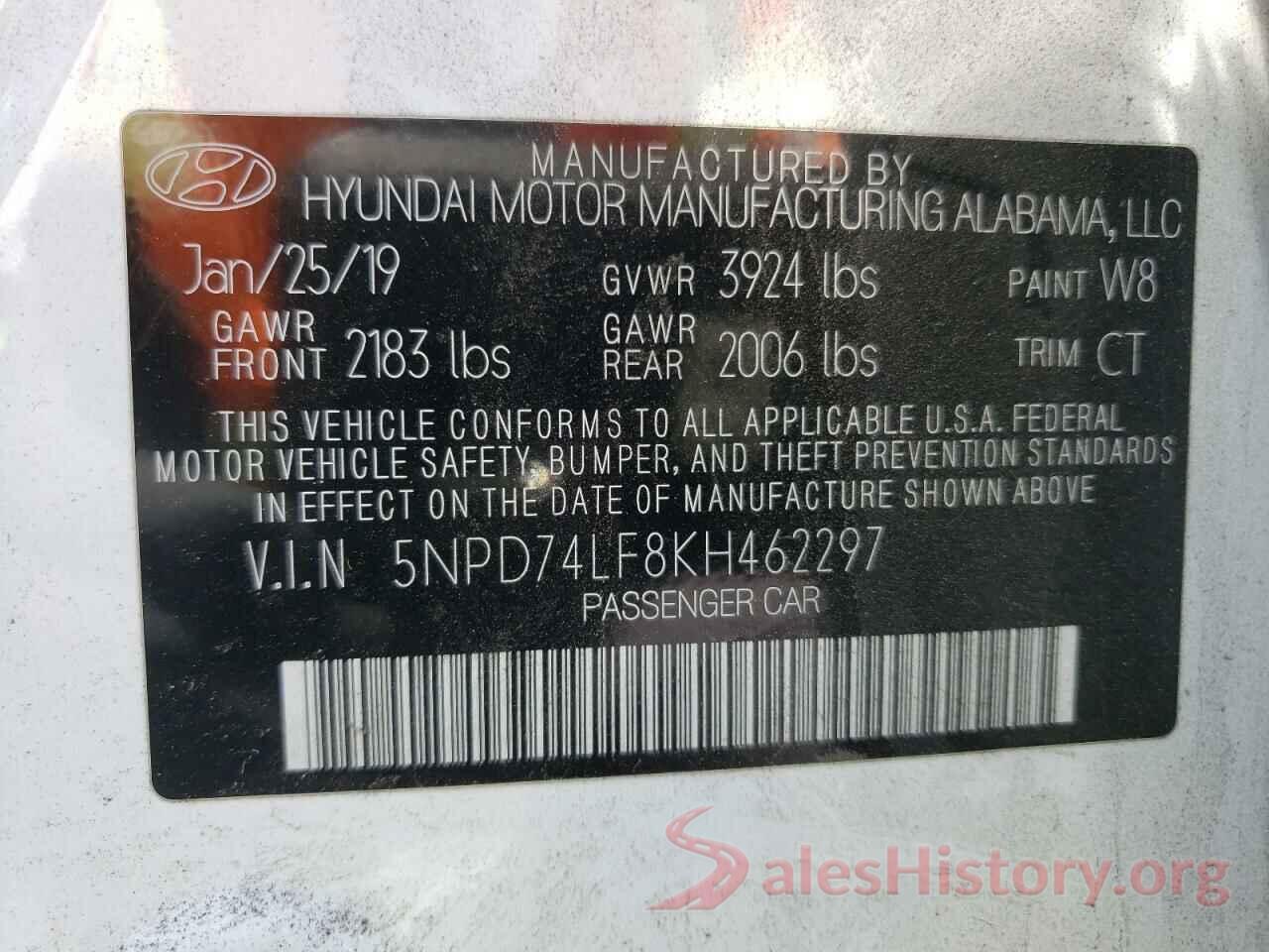 5NPD74LF8KH462297 2019 HYUNDAI ELANTRA