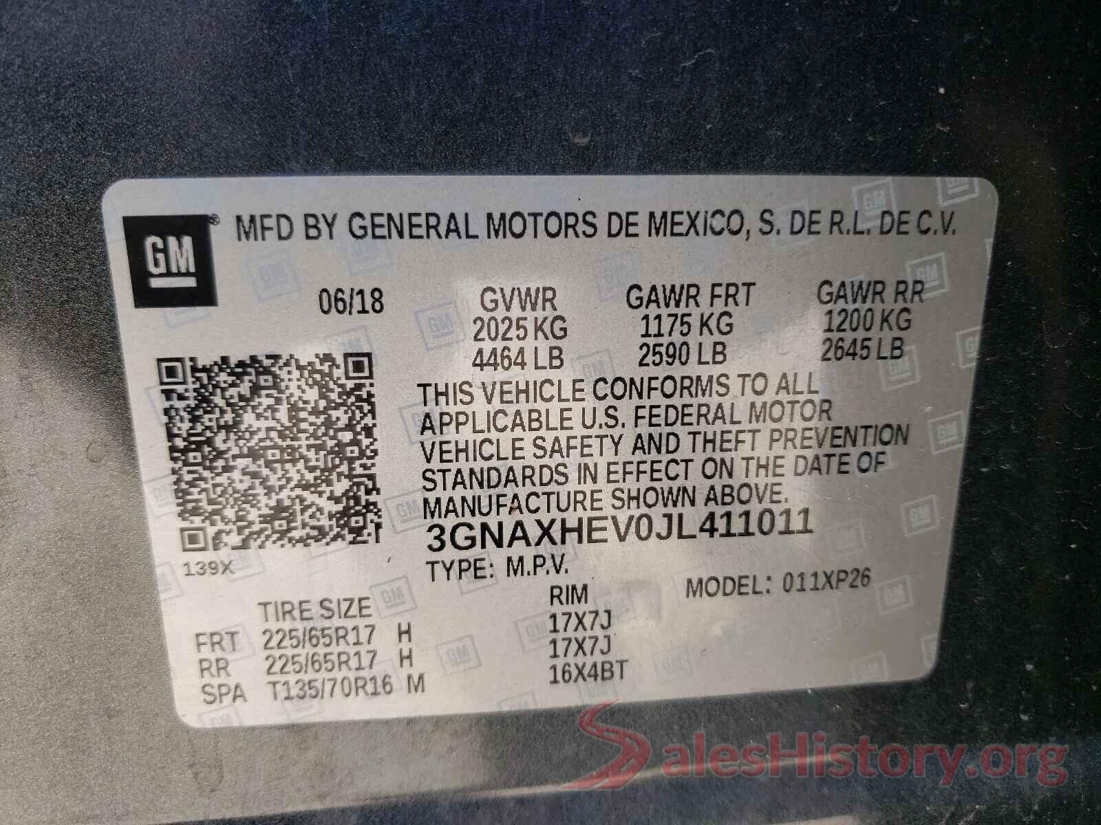 3GNAXHEV0JL411011 2018 CHEVROLET EQUINOX