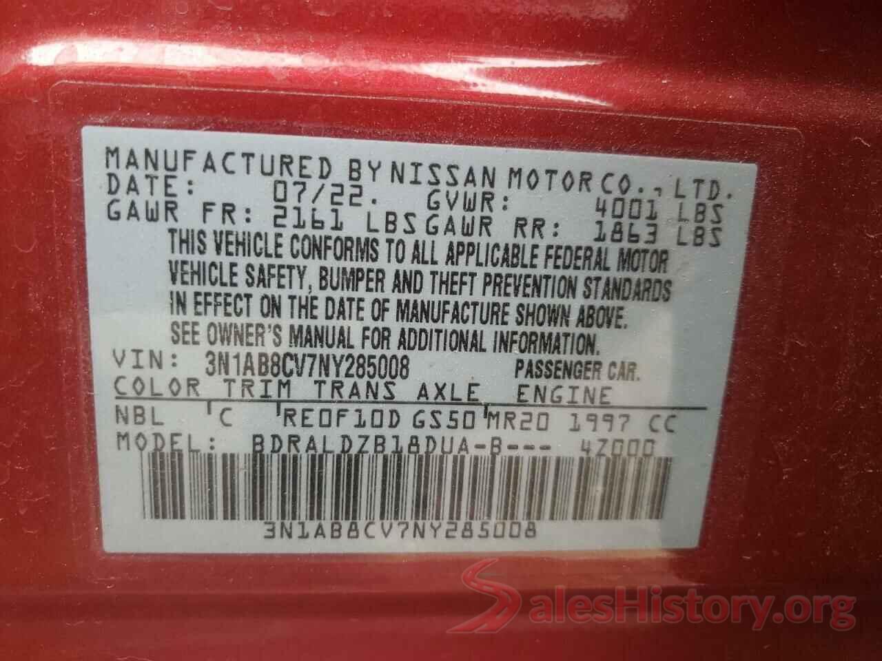 3N1AB8CV7NY285008 2022 NISSAN SENTRA