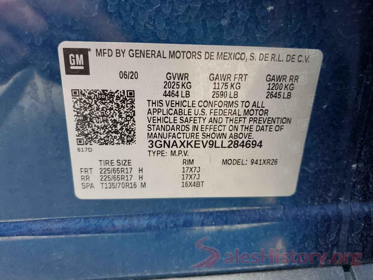 3GNAXKEV9LL284694 2020 CHEVROLET EQUINOX