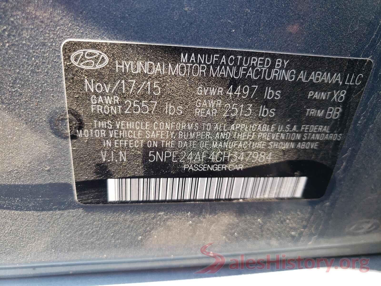 5NPE24AF4GH347984 2016 HYUNDAI SONATA