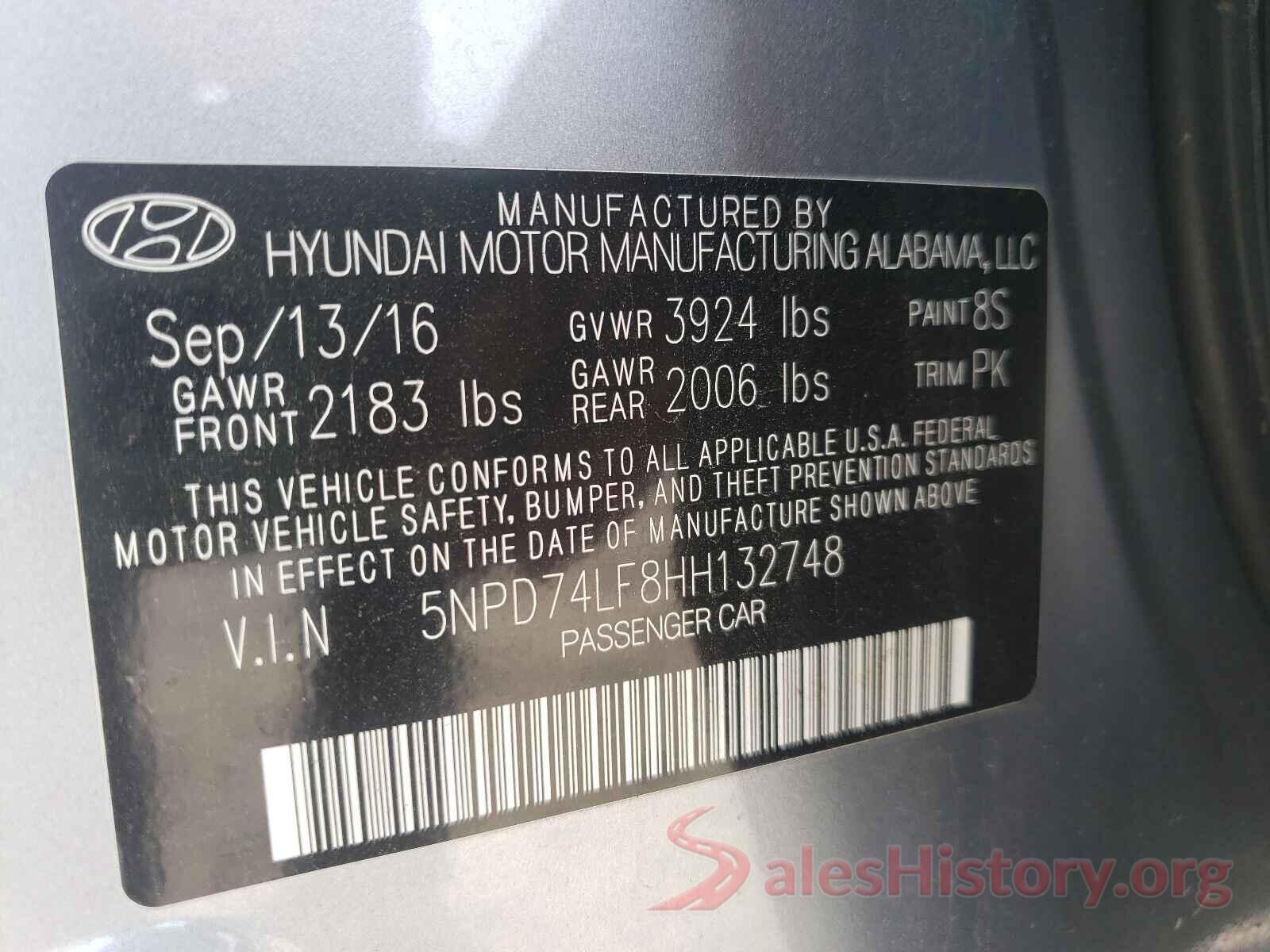 5NPD74LF8HH132748 2017 HYUNDAI ELANTRA