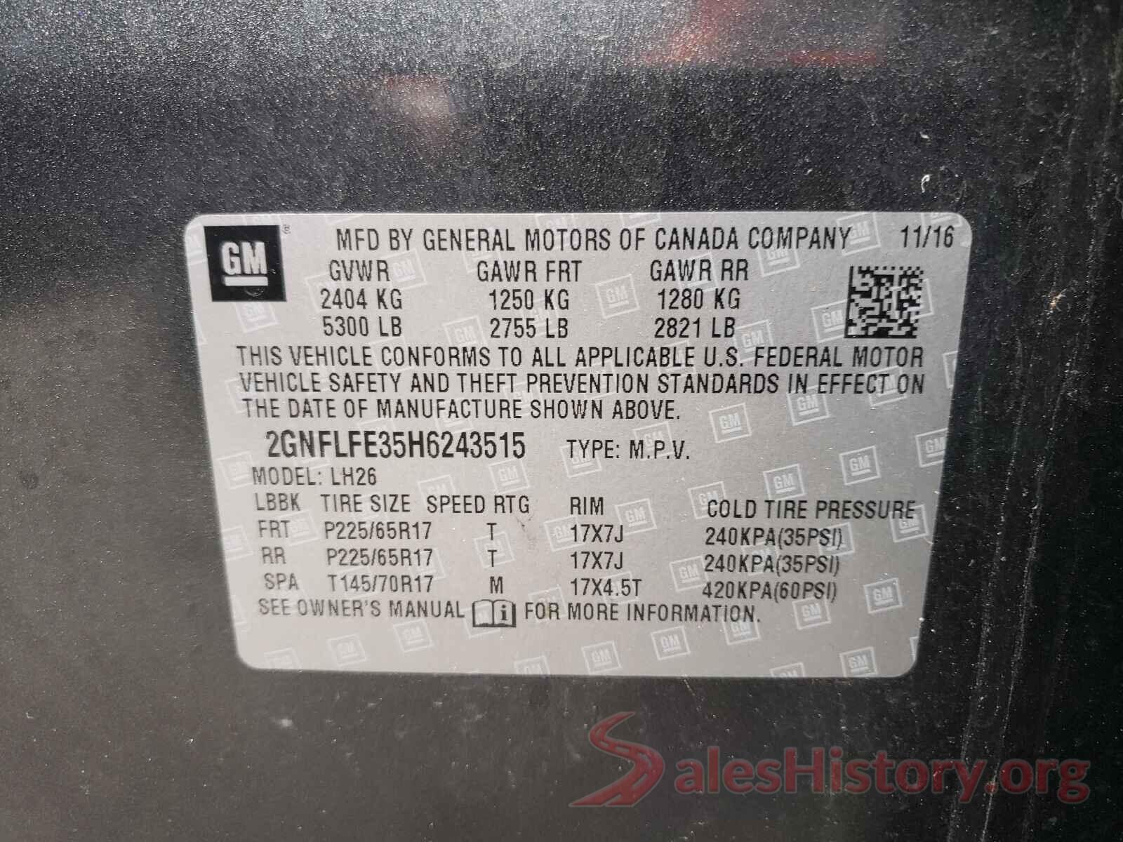 2GNFLFE35H6243515 2017 CHEVROLET EQUINOX