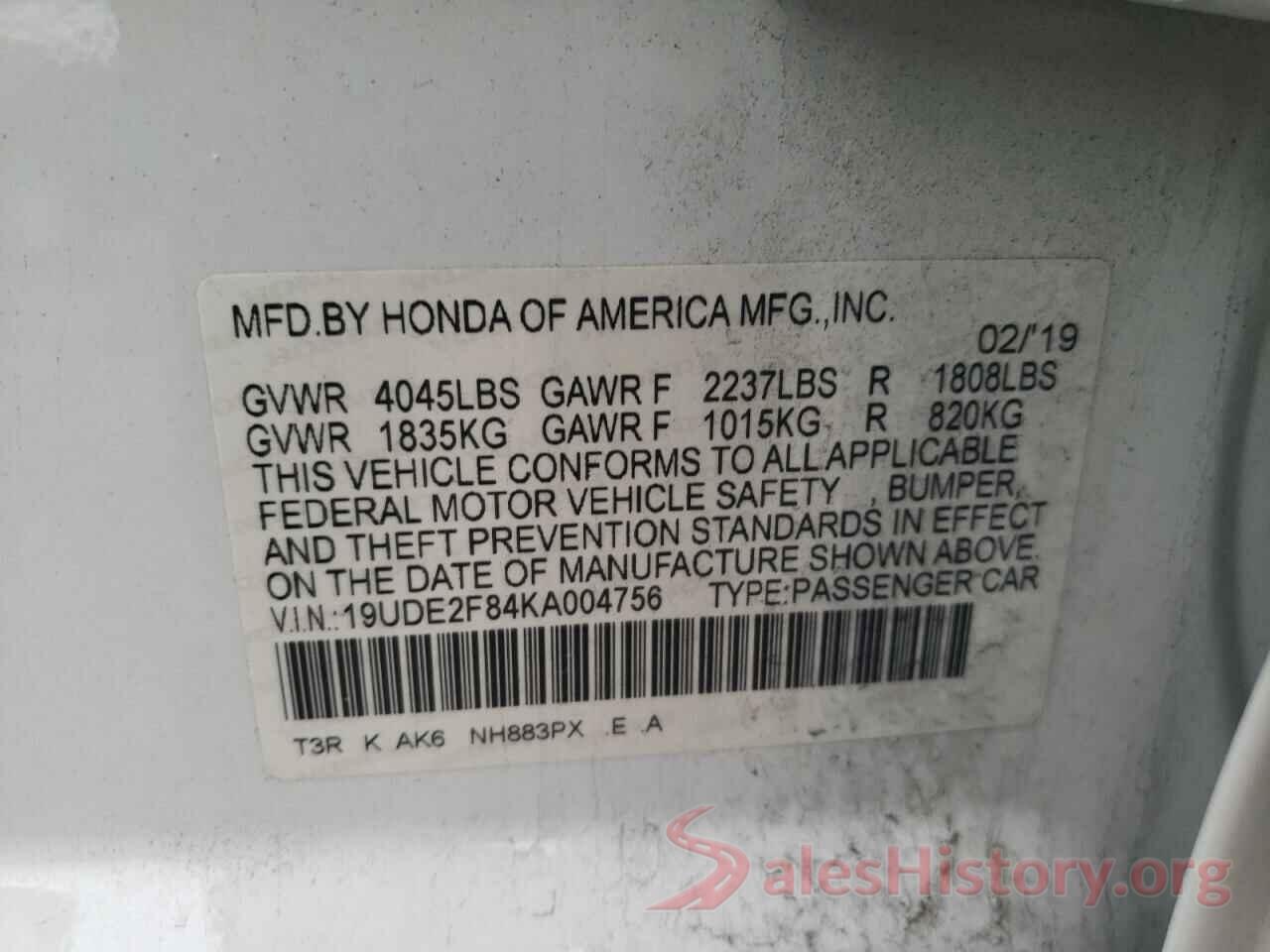 19UDE2F84KA004756 2019 ACURA ILX