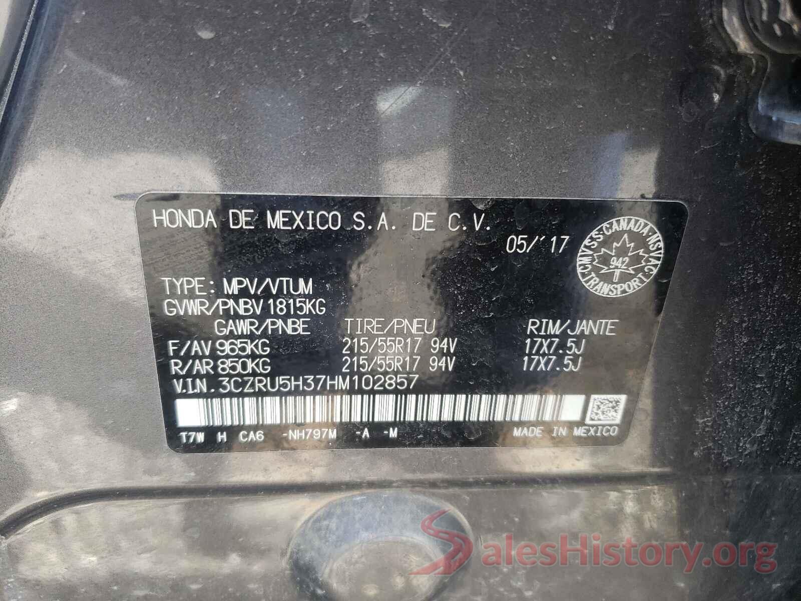 3CZRU5H37HM102857 2017 HONDA HR-V