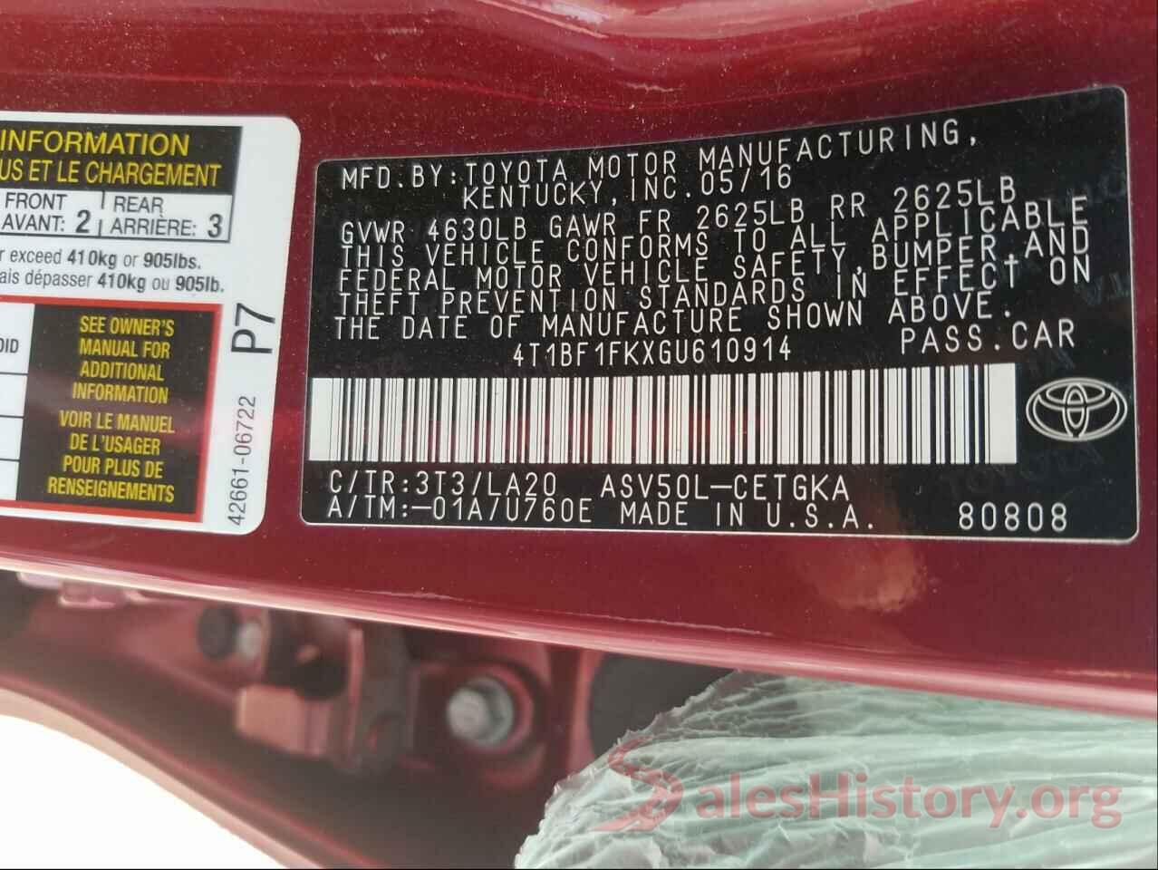 4T1BF1FKXGU610914 2016 TOYOTA CAMRY