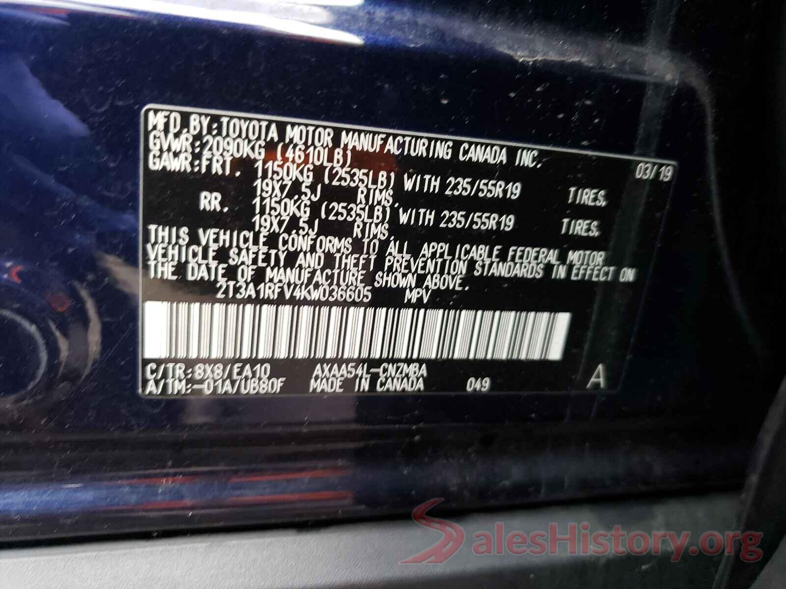 2T3A1RFV4KW036605 2019 TOYOTA RAV4