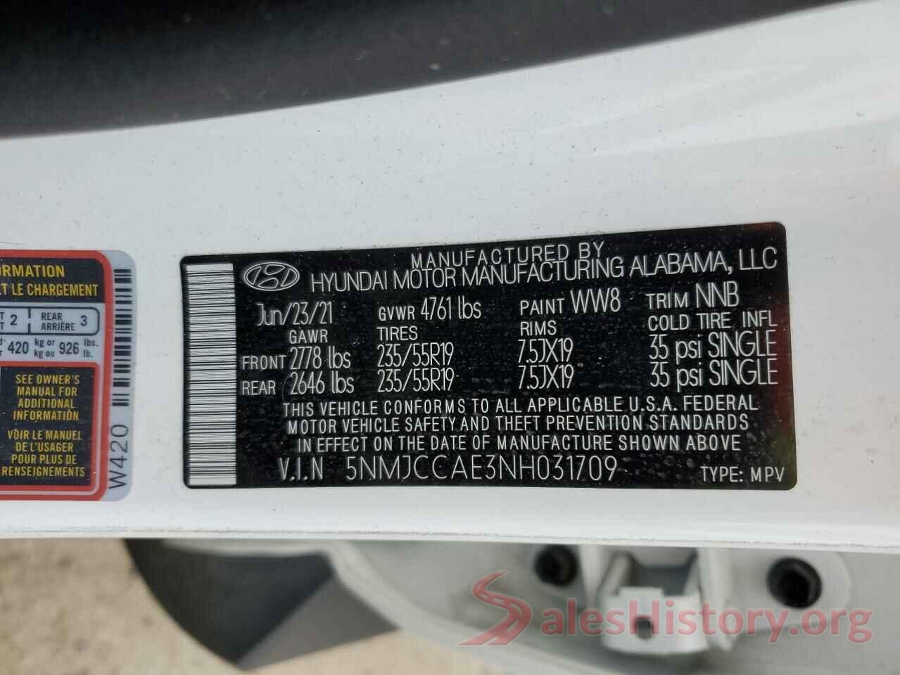 5NMJCCAE3NH031709 2022 HYUNDAI TUCSON