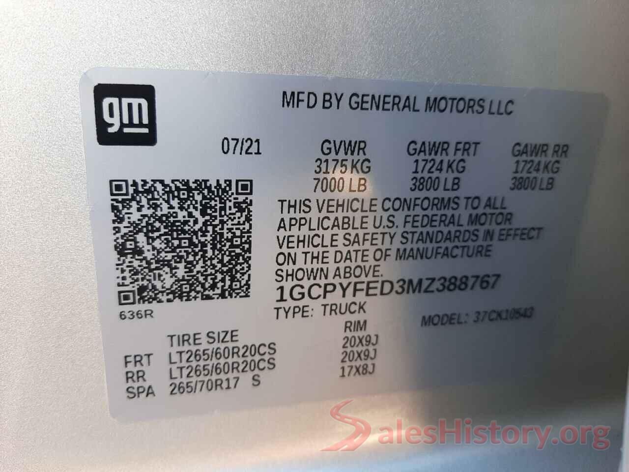 1GCPYFED3MZ388767 2021 CHEVROLET SILVERADO