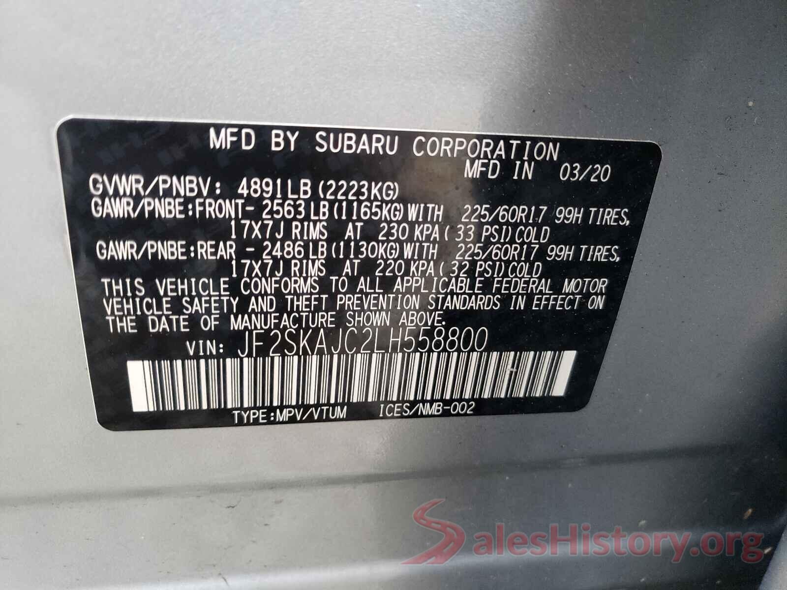 JF2SKAJC2LH558800 2020 SUBARU FORESTER