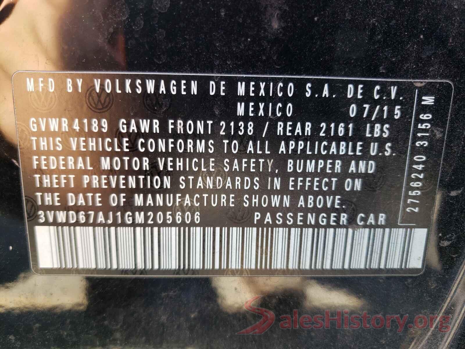 3VWD67AJ1GM205606 2016 VOLKSWAGEN JETTA