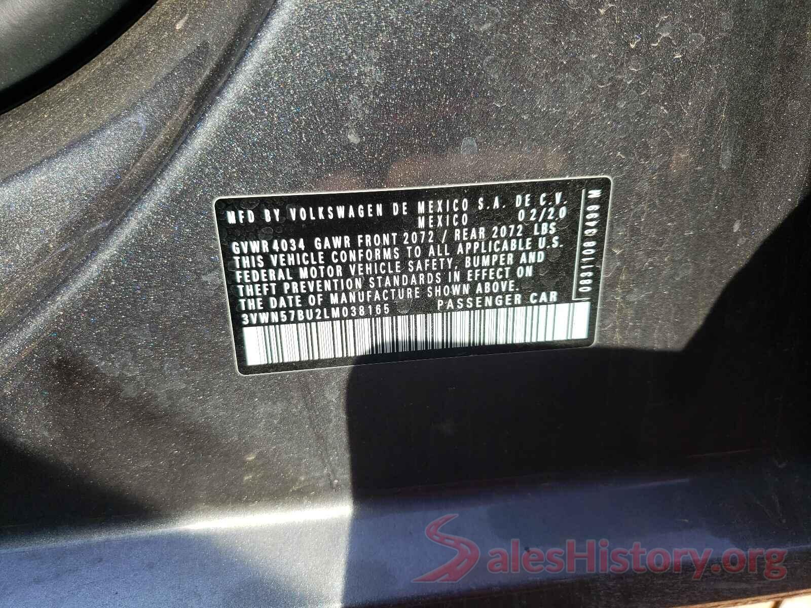 3VWN57BU2LM038165 2020 VOLKSWAGEN JETTA