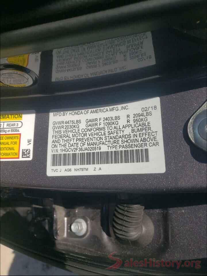 1HGCV2F36JA020519 2018 HONDA ACCORD