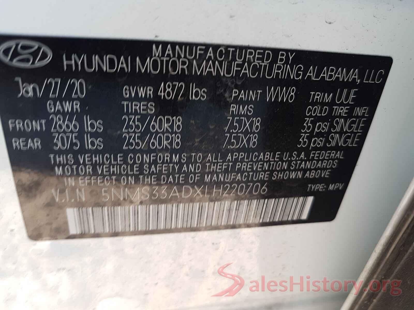 5NMS33ADXLH220706 2020 HYUNDAI SANTA FE