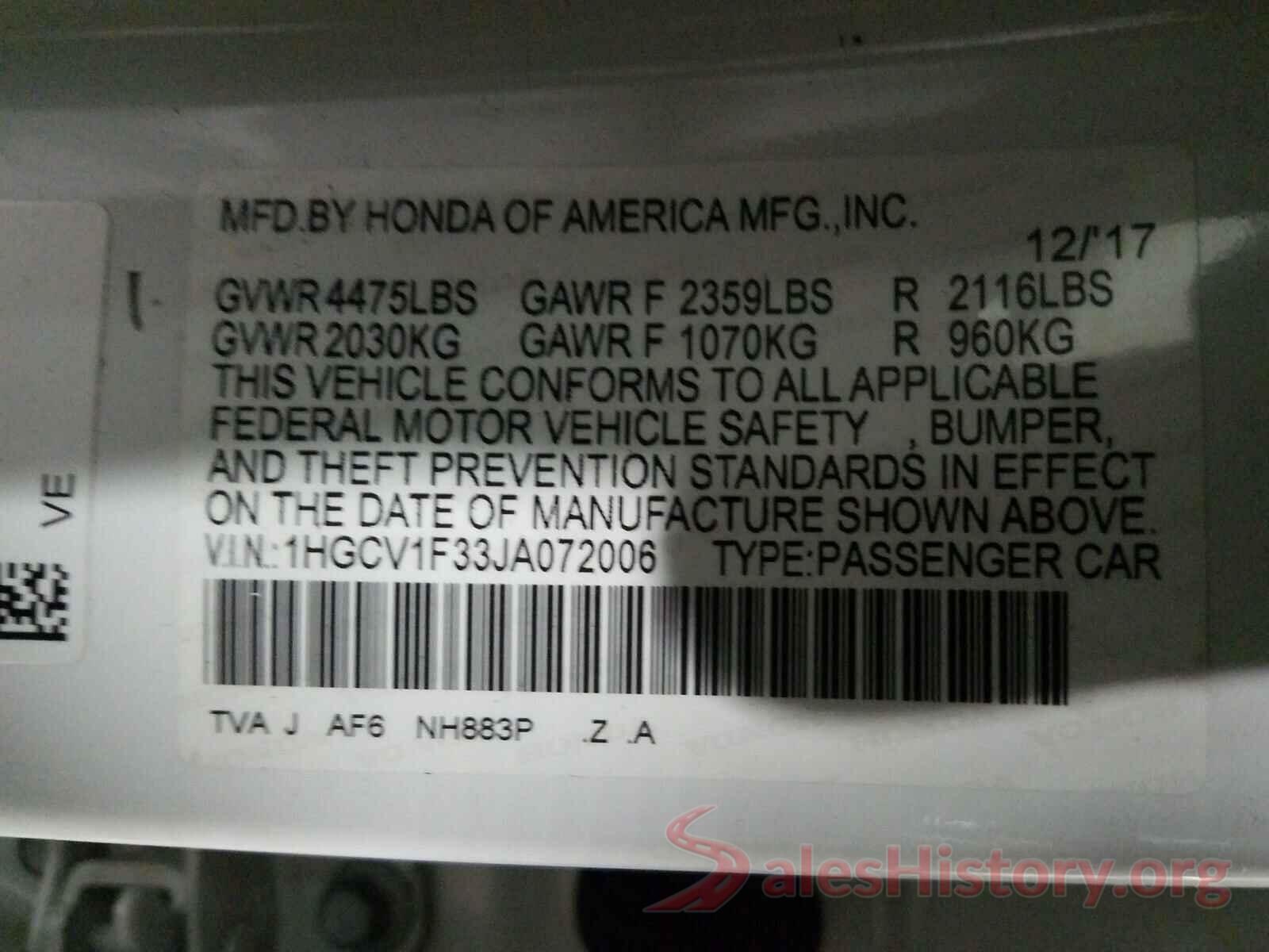 1HGCV1F33JA072006 2018 HONDA ACCORD