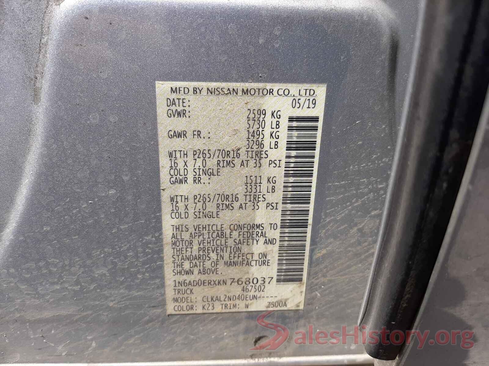 1N6AD0ERXKN768037 2019 NISSAN FRONTIER