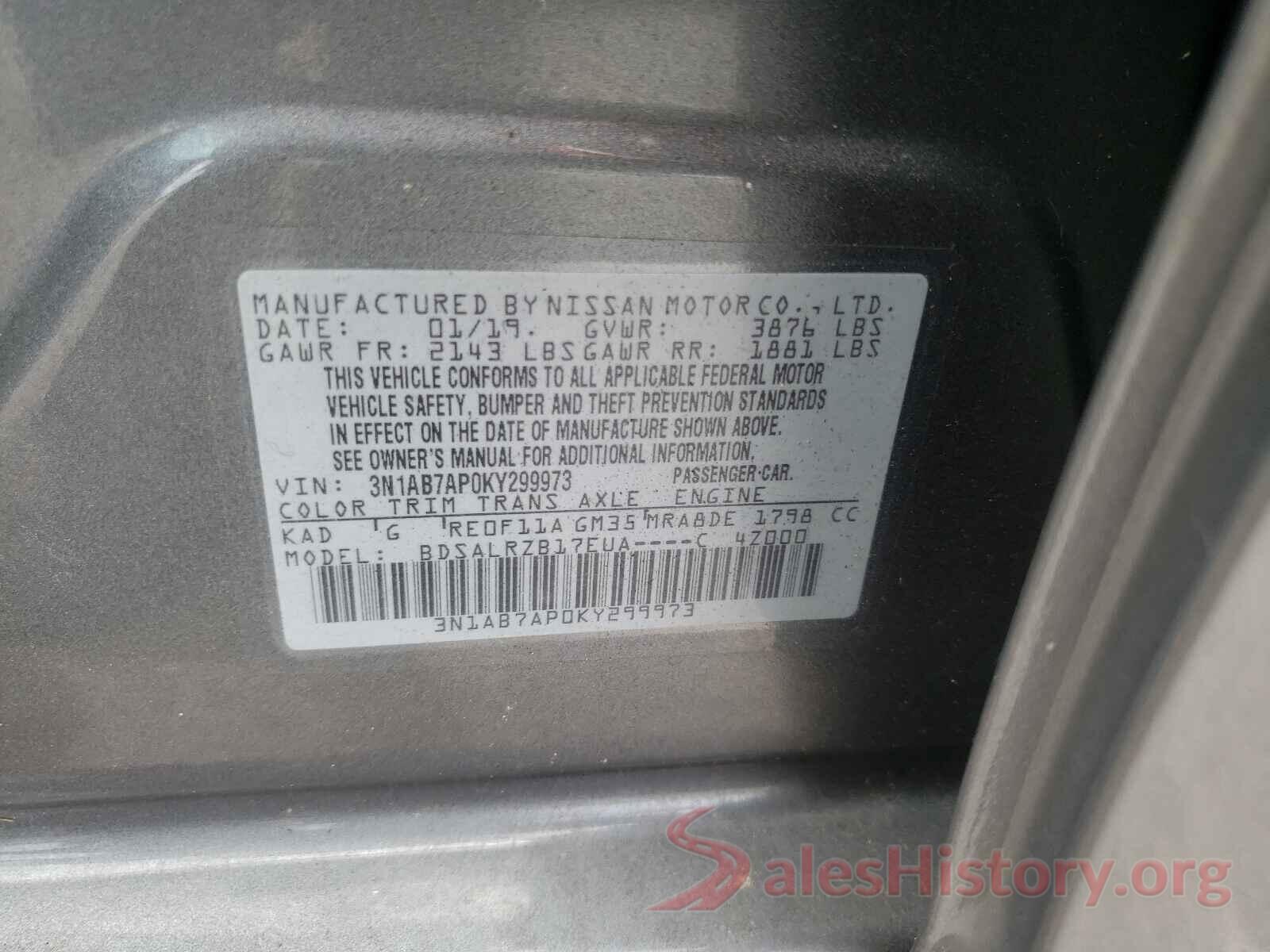 3N1AB7AP0KY299973 2019 NISSAN SENTRA