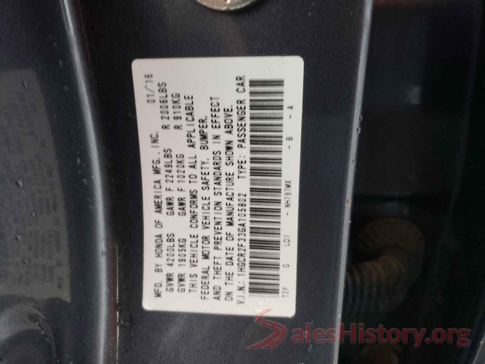 1HGCR2F33GA105802 2016 HONDA ACCORD