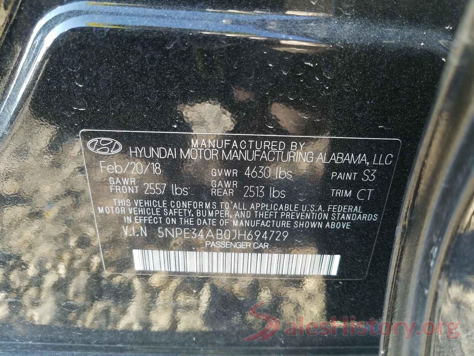 5NPE34AB0JH694729 2018 HYUNDAI SONATA