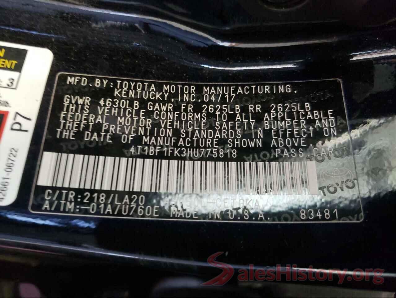 4T1BF1FK3HU775818 2017 TOYOTA CAMRY