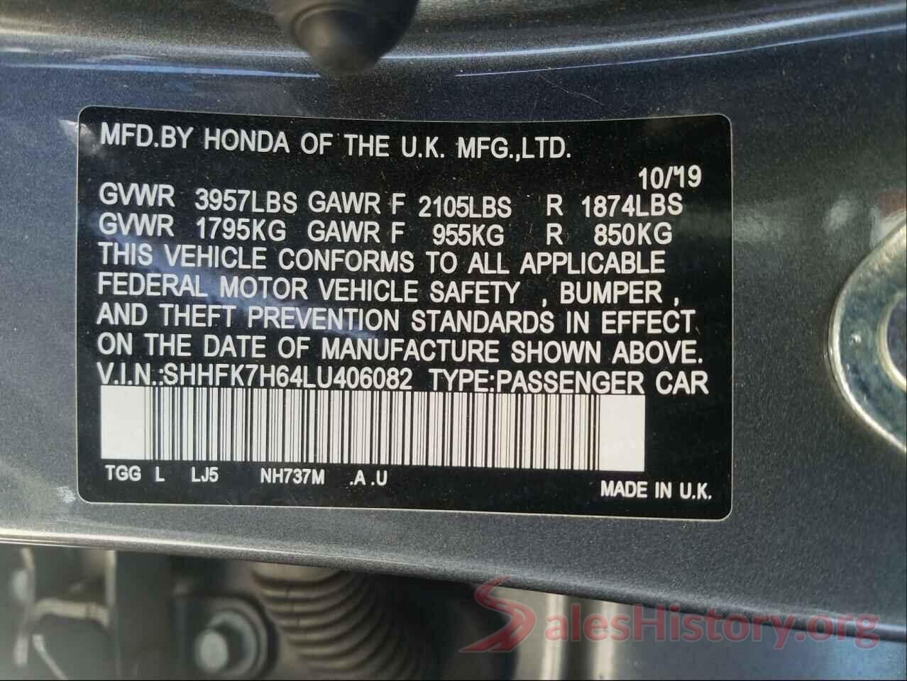 SHHFK7H64LU406082 2020 HONDA CIVIC