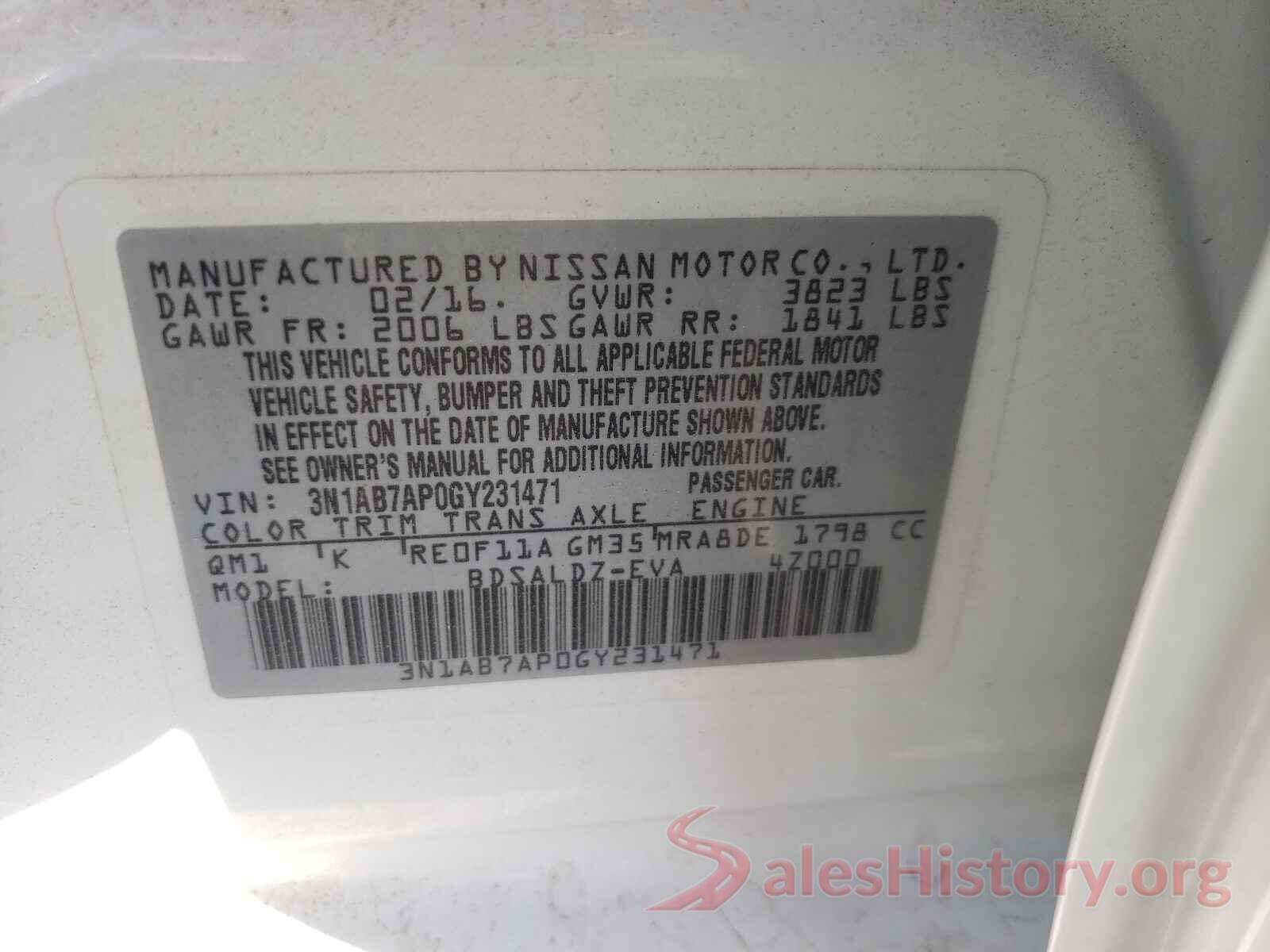 3N1AB7AP0GY231471 2016 NISSAN SENTRA