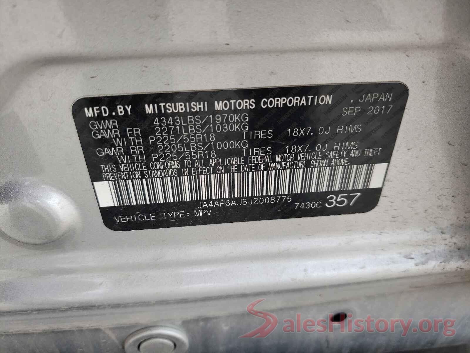 JA4AP3AU6JZ008775 2018 MITSUBISHI OUTLANDER