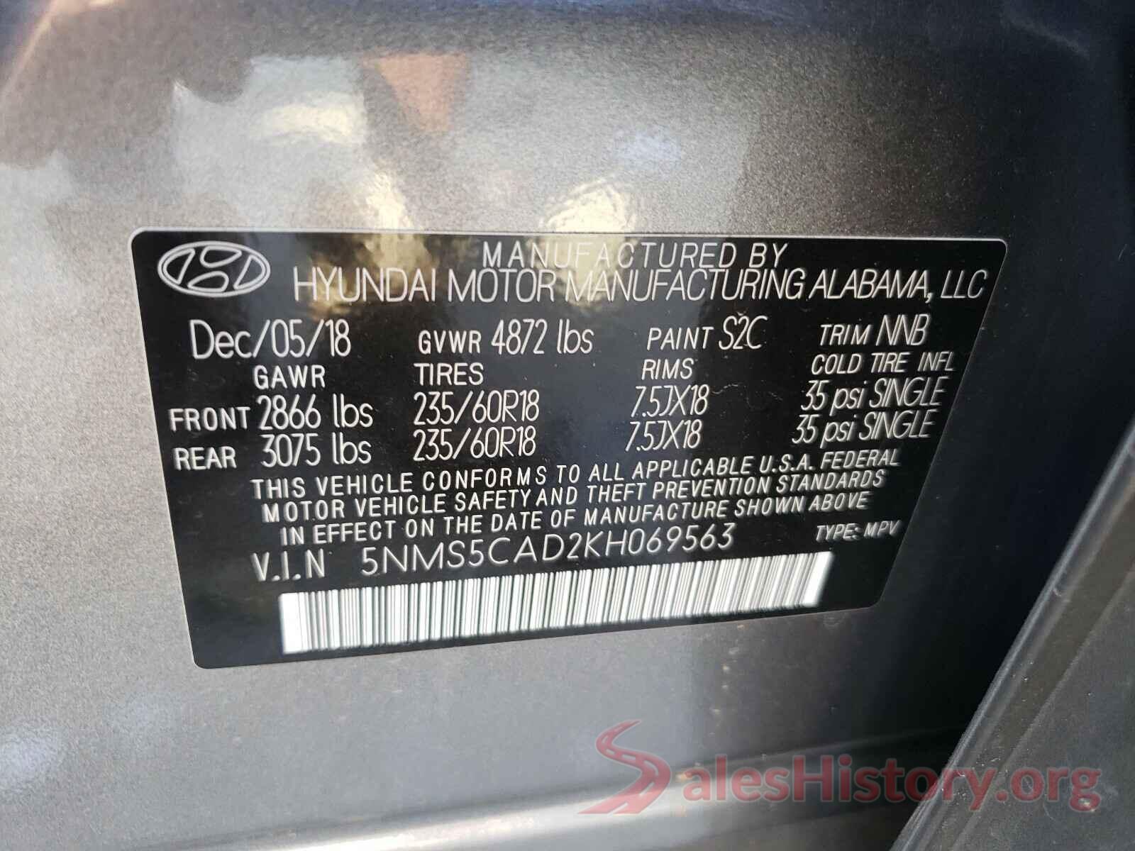 5NMS5CAD2KH069563 2019 HYUNDAI SANTA FE