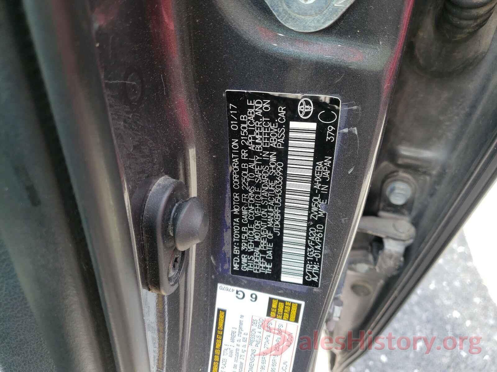 JTDKBRFU5H3036990 2017 TOYOTA PRIUS