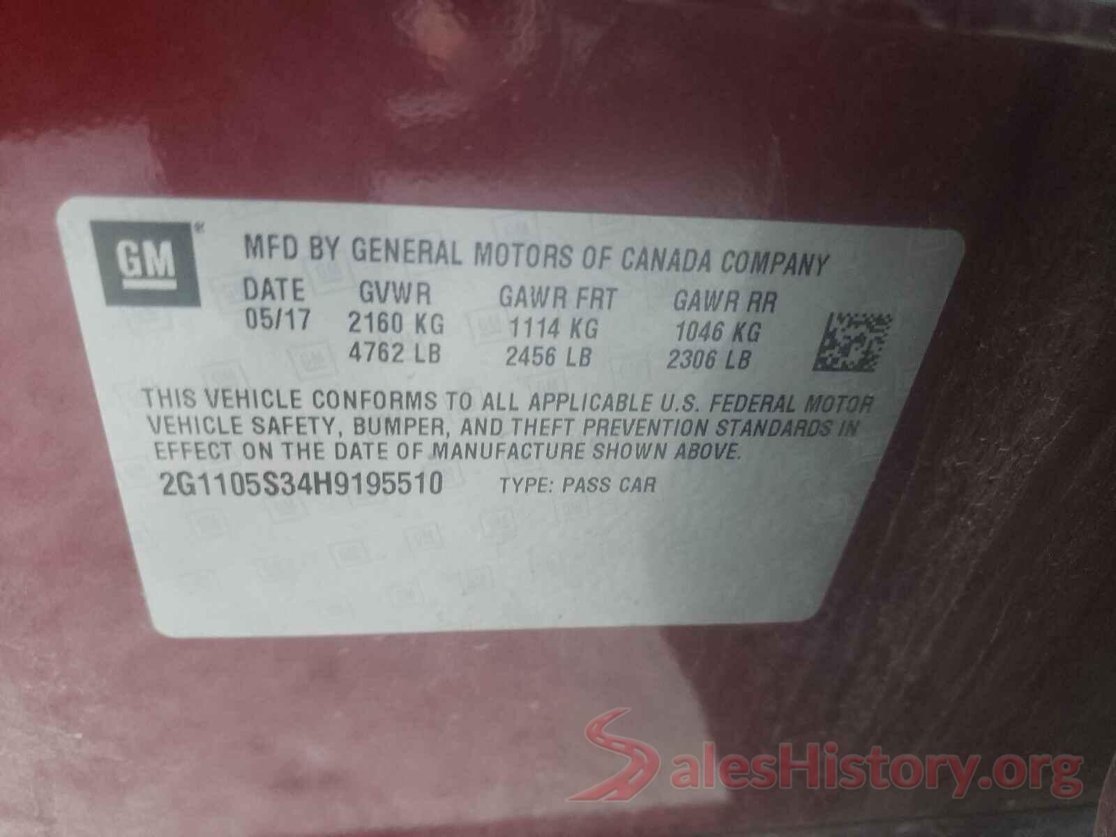 2G1105S34H9195510 2017 CHEVROLET IMPALA