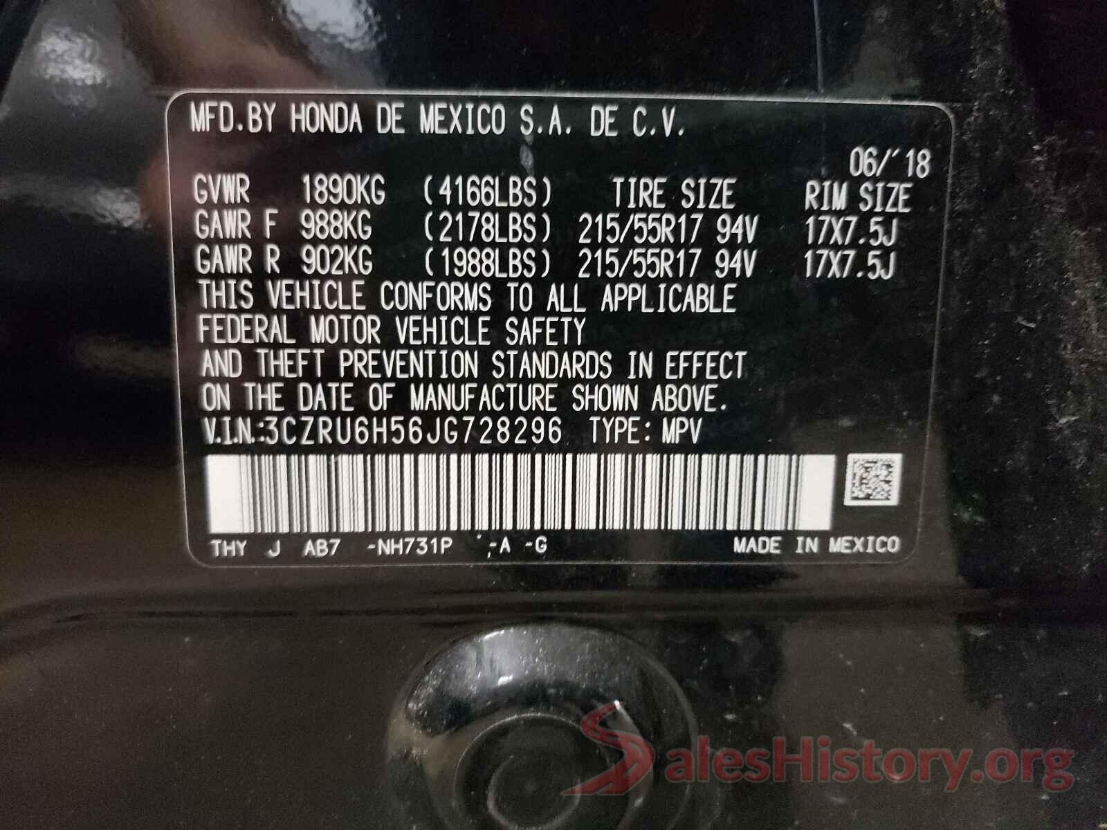 3CZRU6H56JG728296 2018 HONDA HR-V