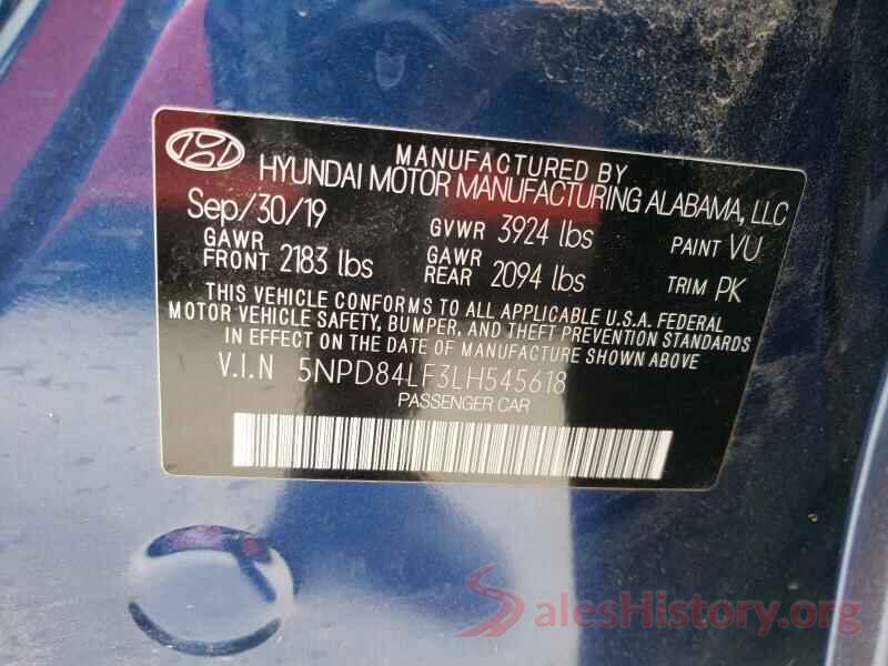 5NPD84LF3LH545618 2020 HYUNDAI ELANTRA