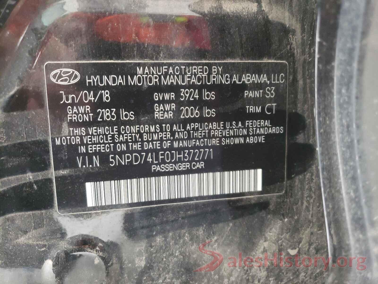 5NPD74LF0JH372771 2018 HYUNDAI ELANTRA