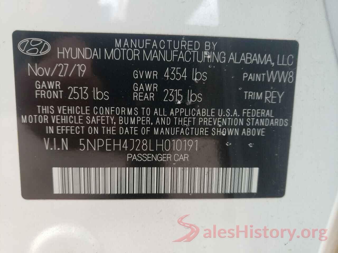 5NPEH4J28LH010191 2020 HYUNDAI SONATA