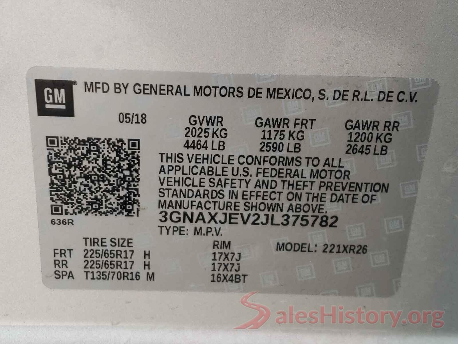 3GNAXJEV2JL375782 2018 CHEVROLET EQUINOX