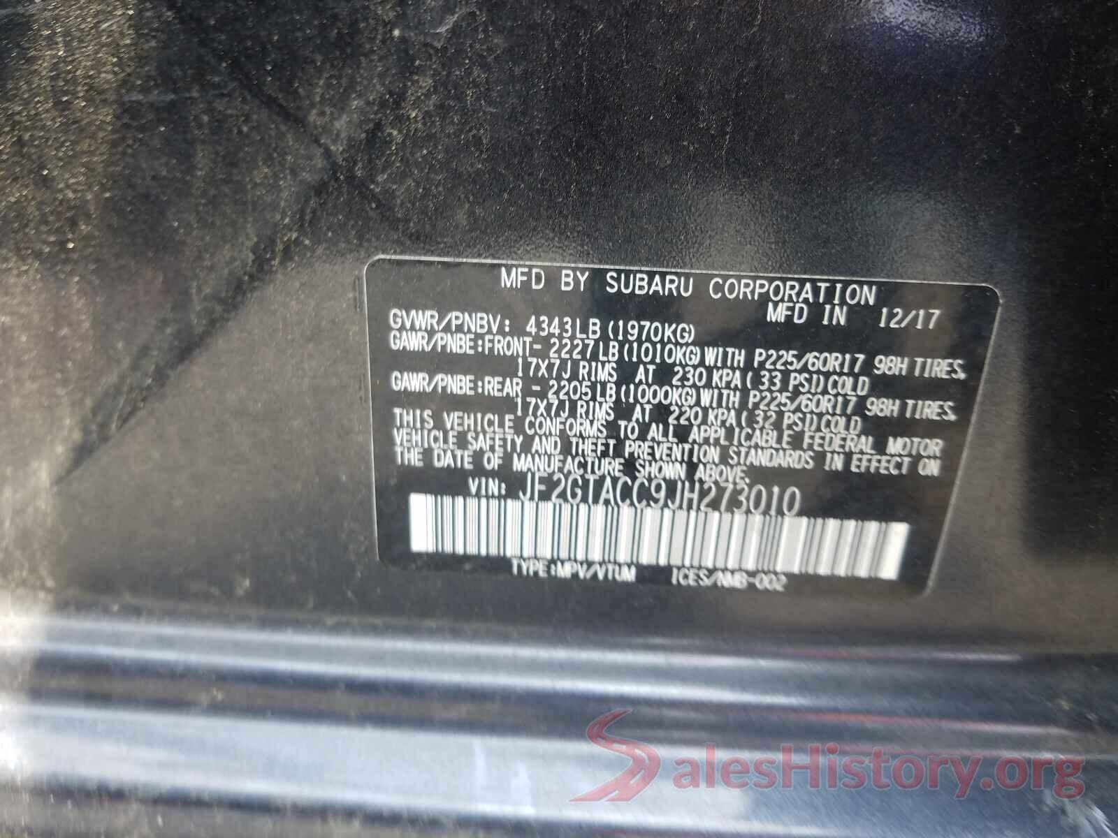 JF2GTACC9JH273010 2018 SUBARU CROSSTREK