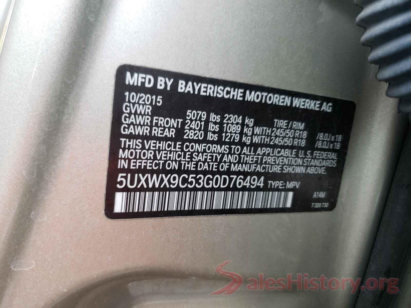 5UXWX9C53G0D76494 2016 BMW X3